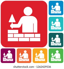Brick layer tiler mason worker with trowel. Vector illustration