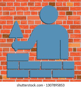 Brick layer tiler mason worker with trowel. Vector illustration