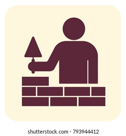 Brick Layer Tiler Mason Worker With Trowel. Vector Illustration