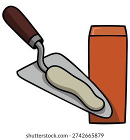 Brick laying building process cartoon isolated vector illustration on white background