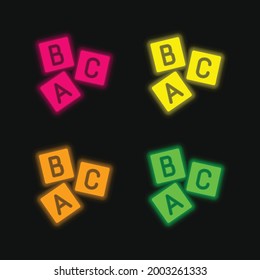 Brick Letters four color glowing neon vector icon
