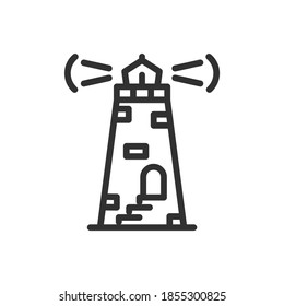 Brick lighthouse with stairs, linear icon. Editable stroke