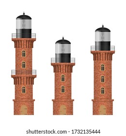 Ilustración vectorial del faro de ladrillo aislada en fondo blanco