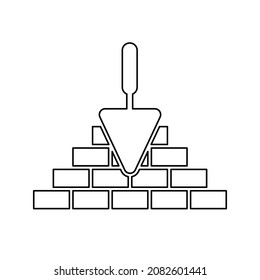 Brick line icon. Trowel and brick icon. Construction or repair symbol. Vector illustration. Brickwork and building trowel icon.