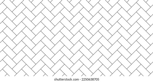 Brick Line nahtloses Muster. Wiederholt schwarze monochrome geometrische Bezeichnungen auf weißem Hintergrund. Wiederholte Streifen-Trellis für Designabdrücke. Geometrische Tapete. Wiederholen Sie Geos-Mosaik. Vektorgrafik