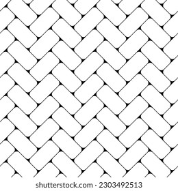 Brick line seamless pattern. Repeating black monochrome geometric tileable on white background. Repeated stripe trellis for design print. Geometry wallpaper. Repeat geos mosaic. Vector illustration