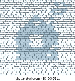 Brick logo icon with house on pale blue and white wall pattern