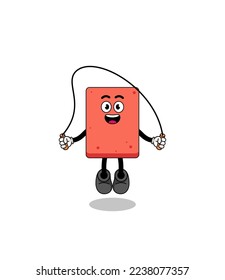 brick mascot cartoon is playing skipping rope , character design