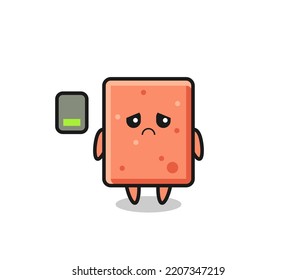 brick mascot character doing a tired gesture , cute design