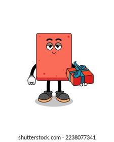 brick mascot illustration giving a gift , character design