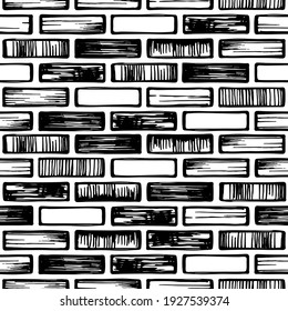 Brick masonry. Seamless pattern vector sketch painted by hands. Chaotic pattern.