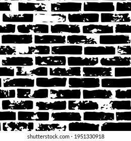 Brick masonry  Vector seamless pattern  Brick black  color white background  