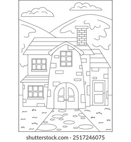 brick miniature house coloring book page for kids and adults creative coloring mindful relaxation activity