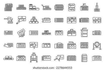 Brick and mortar icons set outline vector. Construction brick. Drywall stone