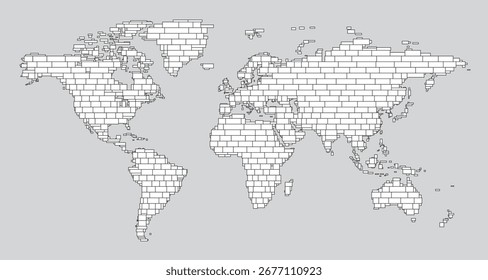 Ziegelmosaik Weltkarte Design, symbolisiert globale Verbindungen und Konstruktion