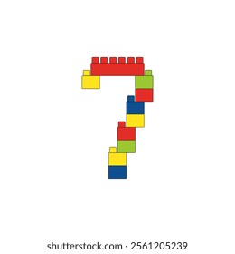 Brick Number 7 Seven of colored block on a white background. Vector illustration