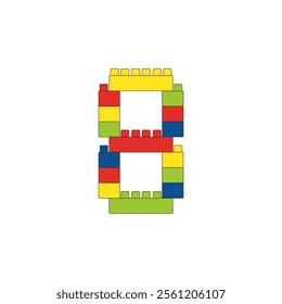 Brick Number 8 Eight of colored block on a white background. Vector illustration