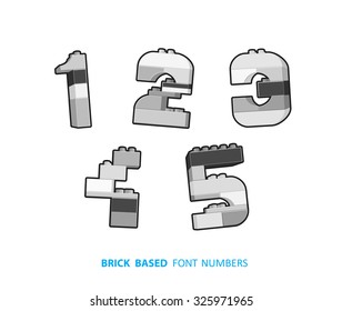 Brick numbers created from brick based alphabet series. Black and white version.