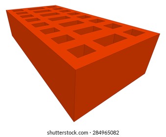 Brick on isolated white background. Vector illustration, close-up view