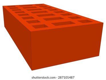 Brick on isolated white background. Vector illustration, close-up view