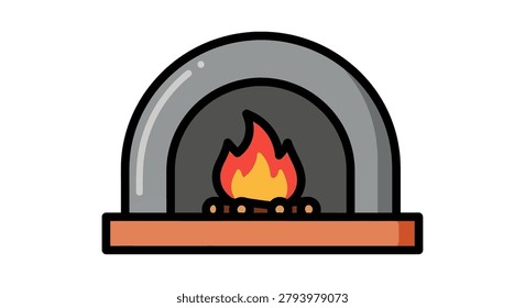 Brick oven with fire burning
