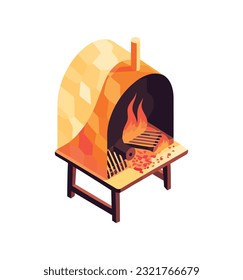 brick oven grilled meal, flame rising high icon isolated