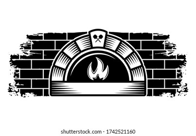 Brick oven vector graphic object or design element in vintage monochrome style isolated on white background