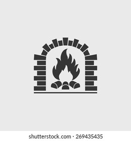 Brick oven vector icon. Firewood oven black silhouette