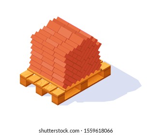 Brick pallet isometric icon. Vector illustration isolated on a white background in flat style.