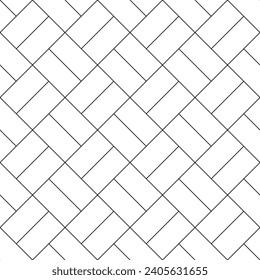 Parqué de ladrillo sin fisuras. Superficie de la losa de rectángulos repetitivos. Piso de repetición de baldosas. Cuadrícula de pavimento repetida para impresiones de diseño. Tabla de mampostería negra aislada en fondo blanco. Ilustración del vector