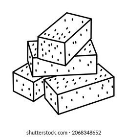 Parte de ladrillo del material del contratista y el dispositivo de la mano del vector de conjunto de iconos dibujado.