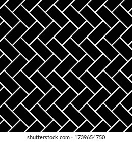 Brick Patterns for Patios and Paths.Herringbone pattern. Rectangles slabs tessellation.Black and white pattern vector