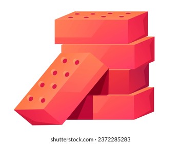 Brick pile wall stacked construction isolated on white background concept. Vector flat graphic design illustration
