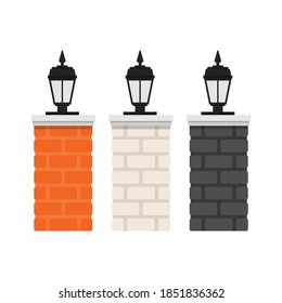 Brick pillar vector. wallpaper. Brick pillar on white background. lantern vector.