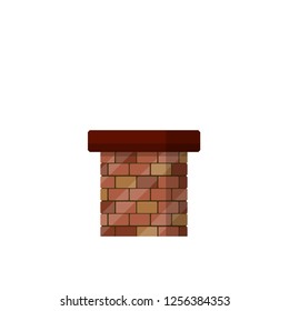 Brick pipe for the roof of the house. Element of building construction. red Chimney for smoke and air. Caroon flat illustration