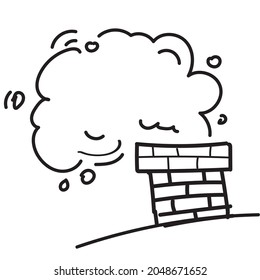 Un tubo de ladrillo con humo dibujado a mano con una línea en el vector es blanco y negro . Cuto doodle sobre el fondo blanco para la inscripción