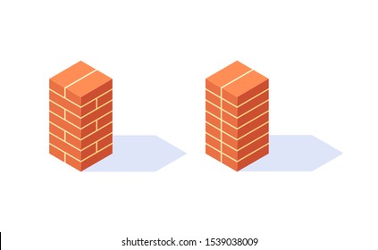 Brick post isometric icons. Masonry items in flat style. Vector illustration on a white background.