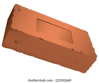 Brick from red clay with a recess. Vector illustration.