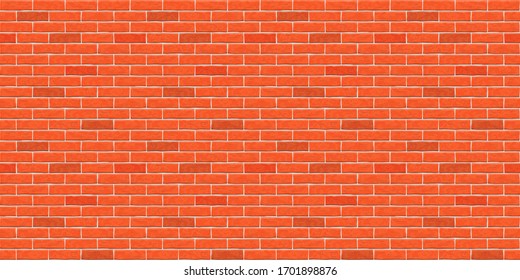 Brick red wall seamless pattern background. Red, orange brick wall vector texture pattern illustration. Horizontal seamless brick texture background.