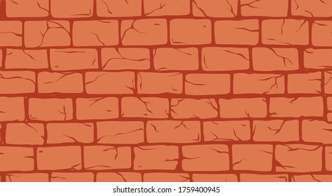 Brick Red Wall seamless pattern, old rectangle bricks for poster house facade decoration.  Rough vintage exterior/interior of room, tool shop, DIY store, garden center or graffiti art. Vector texture