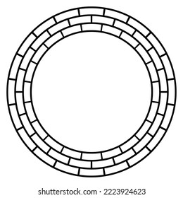 Brick round frame. Patio brick circle. Construction concept. Vector illustration.