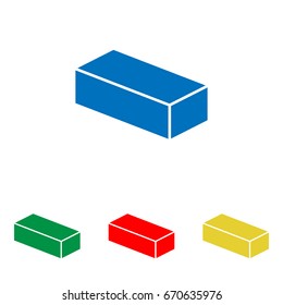 Brick sign illustration. Vector. Big blue flat icon with red, green and yellow small icons at white background. Isolated.