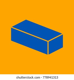 Brick sign illustration. Vector. Medium teal blue icon on orange background.