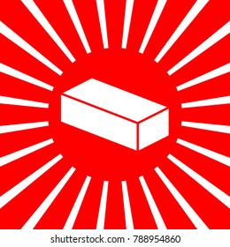 Brick sign illustration. Vector. White icon on red sun with rays as background. Isolated.