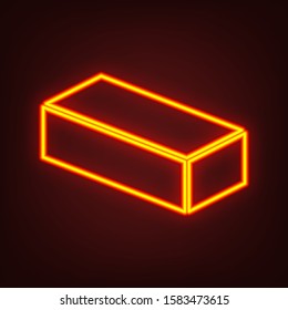 Brick sign illustration. Yellow, orange, red neon icon at dark reddish background. Illumination. Illustration.