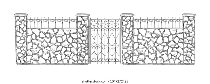 Brick sketch fence. Vector illustration