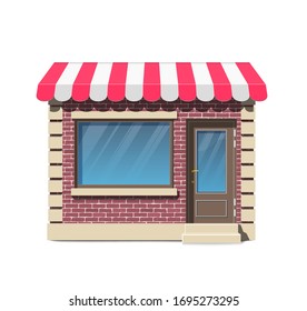 Brick small store facade with awning