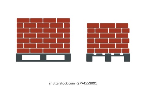 brick stack on pallet front and side views silhouette view vector illustration construction building material architecture