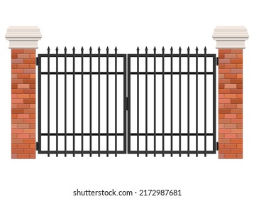 Brick And Steel Gate Isolated On White Background