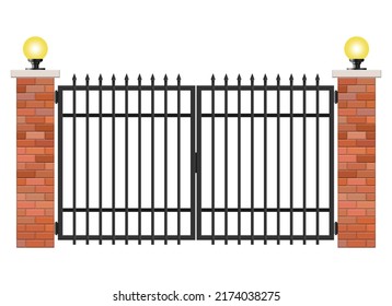 Brick And Steel Gate Isolated On White Background